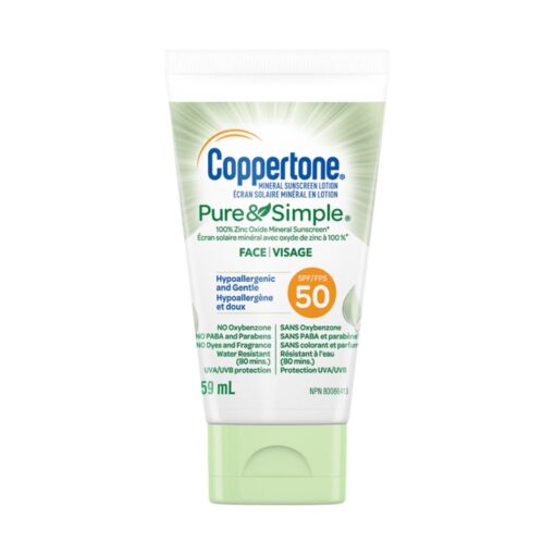 Coppertone Mineral Sunscreen Lotion Pure and Simple Face SPF 50