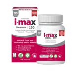 IMAX 150 OUTER CARTON BOTTLE – 30 CAPS Pharmaris i-max 150 Therapeutic Iron Complex bottle and box showing 150mg elemental iron, vegan seal, and SOGC recognition.
