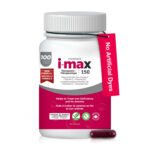 Pharmaris i-max 150 Therapeutic Iron Complex packaging showing 150mg elemental iron, Vitamin C, B12, and SOGC recognition seal.