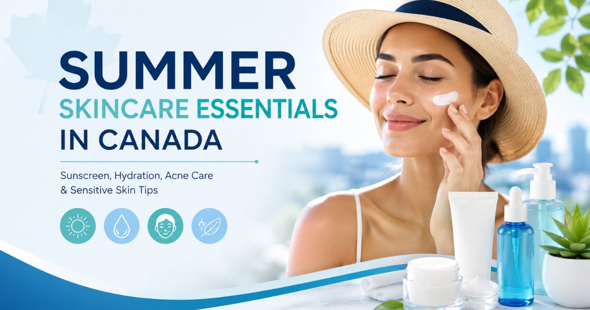 Summer skincare essentials Canada with sunscreen hydration acne care and sensitive skin products