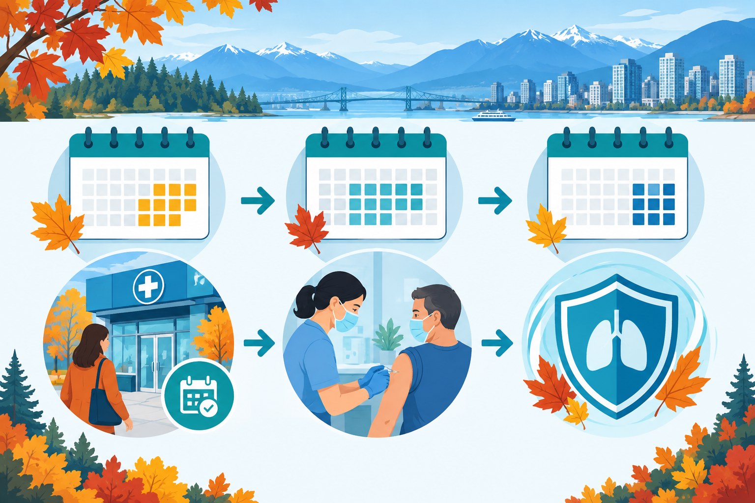 Illustration of the fall 2026 influenza vaccination timeline in British Columbia